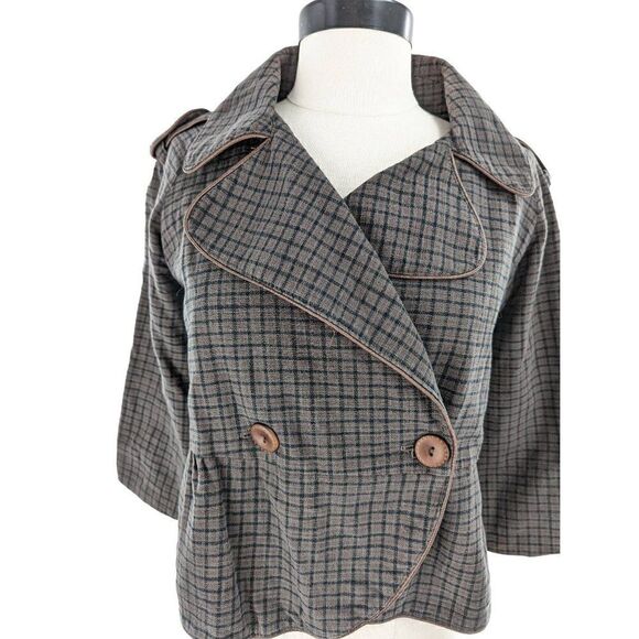 Shyde Women's Cotton Blend Large Collar Plaid Peplum Coat Size Medium - Picture 6 of 16